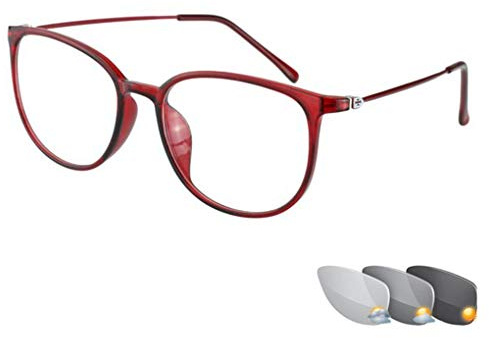 Retro-Mode Multi-Fokus Lesebrille, Full-Frame-Männer und Frauen Brille, Metallbeine, PC-Objektive, Ultra-Light Anti-Fatigue Bifocal Brille, komfortable einfache stilvolle