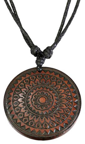 CHICNET Damen Herren Halskette Kette Holzkette Halsschmuck mit 40mm Holz Anhänger in rund aus Eisenholz Rosenholz und Baumwolle, balinesisch Mandala, verstellbar