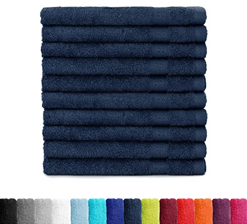 BaSaTex Handtuch Set für Gäste 10er Pack Handtücher Waschtücher Baumwolle | Frottee-Handtücher mit Aufhängeschlaufe, Waschtücher für Gäste Öko-Tex Made, Marine, Frottee, Öko-Tex, Made in Green