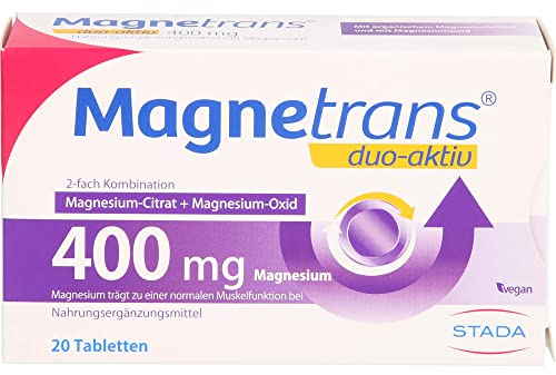 Magnestrans Duo-Aktiv 400mg - Zweischichttabletten mit der 2-fach Kombination aus 100mg Magnesium-Citrat und 300mg Magnesium-Oxid - 1 x 20 Stück