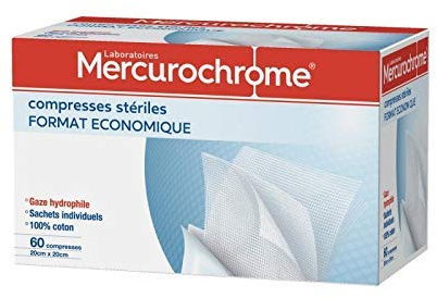 MERCUROCHROME - Compresses Stériles Taille (20X20Cm) 60 Compresses - Lot De 3 - livraison offerte