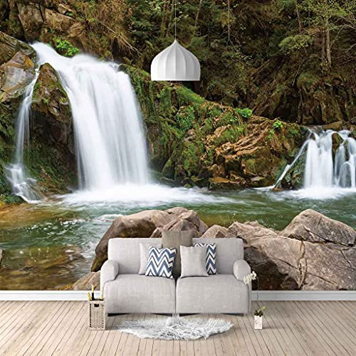 FVGKYS Wandgemälde Benutzerdefinierte Wandbild Tapete 3D Wald Wasserfall Landschaft Wandtattoo Kinderzimmer Wohnzimmer Schlafzimmer Fotowand Papier Selbstklebend Tapeten Wanddekoration 300x210cm