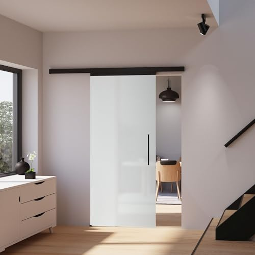 inova Glasschiebetür satiniert 900x2035mm mit Beschlagset in schwarz Komplettset inkl. Softclose beidseitig