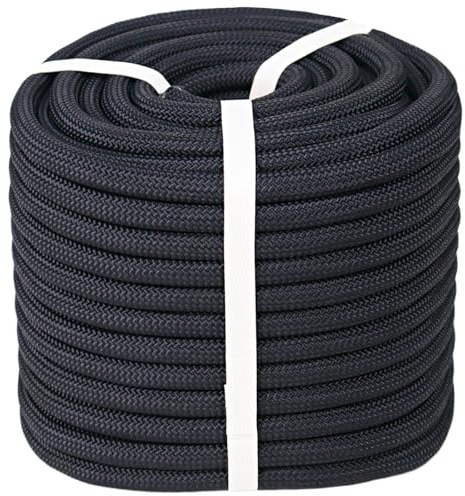 CRAYZA Double Braided Polyester Rope (1/2 in x 100 ft) Strong Arborist Rigging Rope 48 Strands for Tree Work Climbing Pulling Sailing, Black