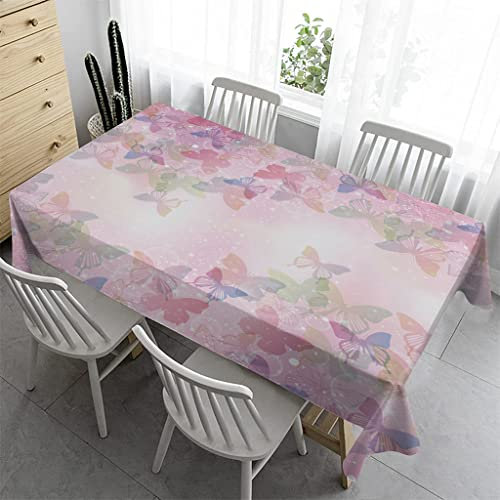 Syhi Qlty Outdoor Tischdecke 260 x 140 cm - Outdoor-Tischdecken Bierbank Tischdecke Geburtstag Wasserabweisender Stoff Tischdecke für Biertisch Draußen Party - Schmetterlingsrosa