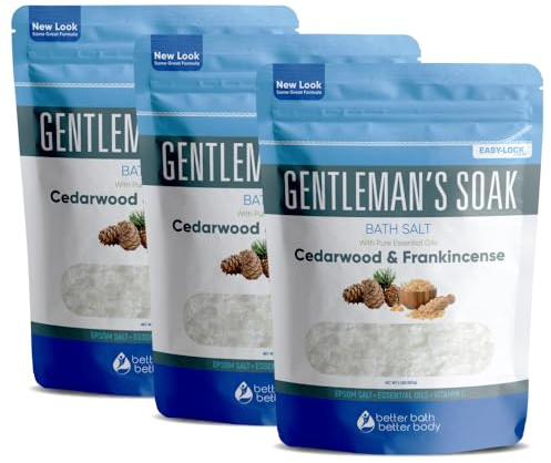 Gentleman's Bath Salt (3-Pack Plus Scoop) Bath for Men with Pure Essential Oils in BPA Free Pouch with Press-Lock Seal Made in USA 3-Pack of 2-lbs, 6-lbs Total
