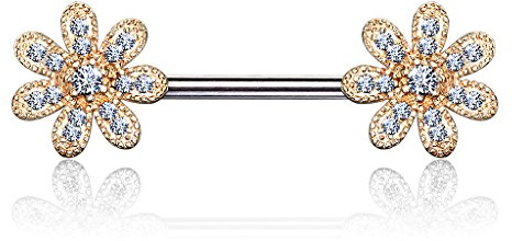 beyoutifulthings Brustwarzen-piercing Blumen Silber Gold Roségold Clear Brust-piercing Nippel-piercing Intim-piercing Chirurgenstahl Stab 14-mm