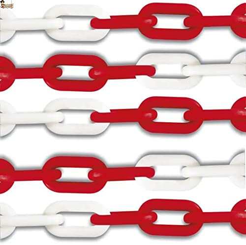 BricoLoco.com Chaîne plastique maillons de signalisation blanche et rouge. 25 m de 8 mm. Pour poteau, délimitation, baliser, entretoise. (25 m de 8 mm, blanc et rouge)