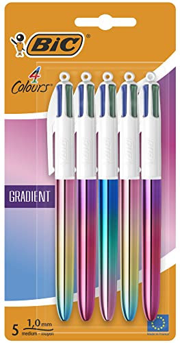 BIC 4 Farben Kugelschreiber Set 4 Colours Gradient, 5er Pack in Metallic-Farbverlauf, nachfüllbar, Ideal für das Büro, das Home Office oder die Schule