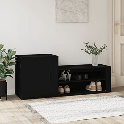 Tidyard Schuhbank, Schuhregal Schuhschrank mit 2 Fächer, Schuhaufbewahrung, Sitzbank, Holzwerkstoff Schwarz 130x35x54 cm