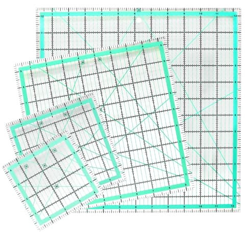MANUFORE 4 Stück Patchwork Lineal(4.5/6/9.5/12.5),Quilt-Lineal Nähen lineal, Schneiderlineal Quilten mit Zöllige Skala und Winkelanzeige Schneider Lineal zum Quilten und Nähen…