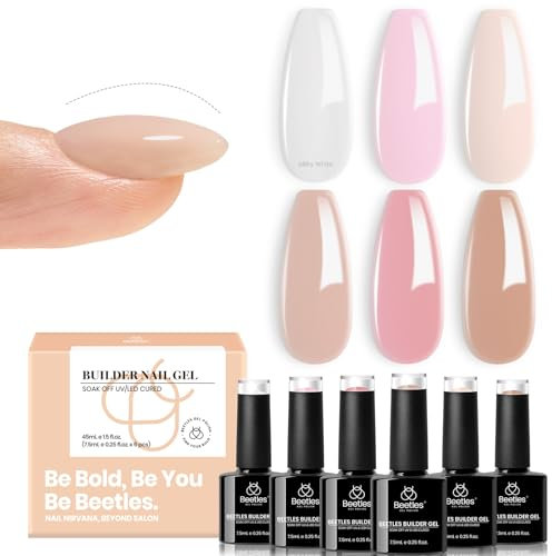 Beetles Builder Gel Polish, 7 in 1 Aufbaugel Für Gelnägel Set 6 Farben Nude Pink Milchig Weiß Braun Hard Builder Für Nägel Strengthener Extension Gel Base Coat, Nagelverlängerung Nail DIY