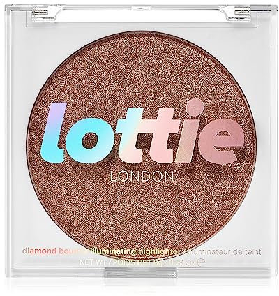 Lottie London Diamond Bounce Highlighter in Rose Gold, Ultra-fine Gel-powder Highlighter with Rose Gold Shimmer for an Icy Iridescent Highlight