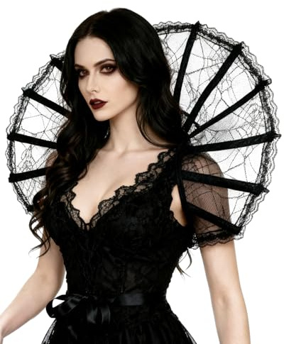keland Viktorianisch Spitzenkragen Feder Umhang Stola Kragen Halloween Cosplay Accessoire (A-Schwarz)