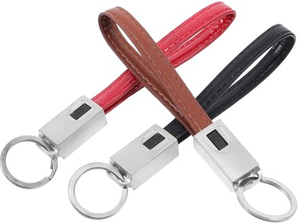 UKCOCO Cable Cargador USB Tipo C con Llavero de Cuero Sintético, 3 Piezas Multicolor (negro, Marrón, Rojo), Compacto y Portátil para Carga Rápida y Transferencia de Datos, Compatible