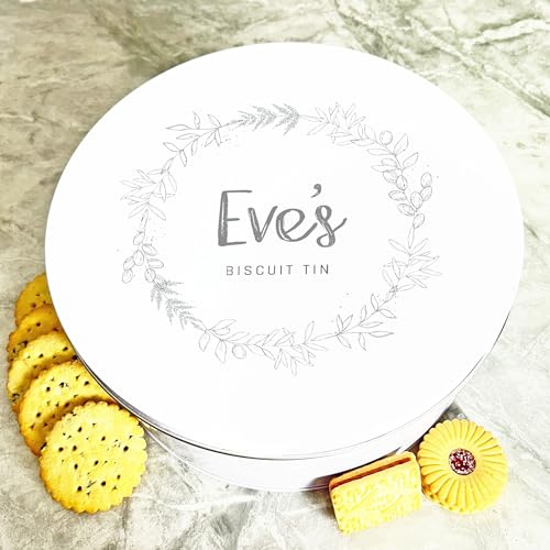 Round Subtle Grey Floral Frame Personalised Biscuit Tin Personalised Gift | Custom Gift | Personalized Tin | Cake, Biscuit & Treat Tins | Gift For Her | Gift For Him