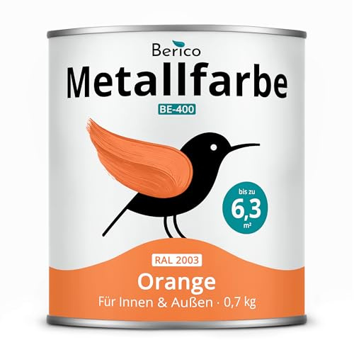 Berico Metallfarbe - Orange - 0,7 Kg - 4in1 Premium Metallschutzlack - Direkt auf Rost - Für Stahl, Zink, Aluminium, Kupfer und Eisen