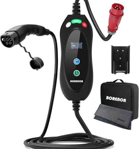 Ladekabel CEE 16A auf Typ 2 11KW 380V, 3-Phasig, Tragbare EV Ladestation 5M, Mobile Ladestation Wallbox, EV Ladegerät Ladekabel mit Einstellbarer Ladeleistung, Ladekabe Typ 2 mit Tragetasche