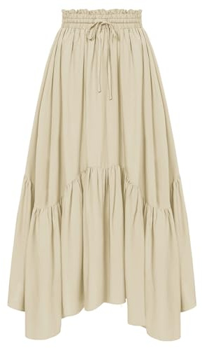 Scarlet Darkness White Skirt for Women High Waisted Casual Long Skirts with Pockets Beach Vacation Skirts Beige 2XL
