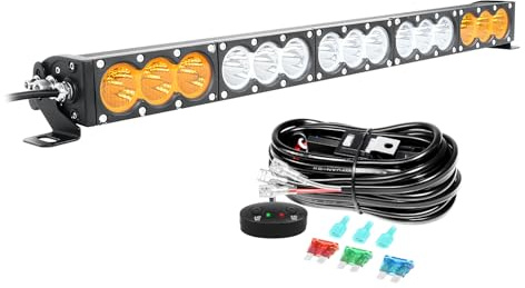 Willpower Barre LED 150W Rampe Rangée Unique 12V 24V IP67 Projecteur Feux Phare de Travail pour 4x4 Voiture Camion Tracteur Quad Bateau, con Câblage, Ambre & Blanc
