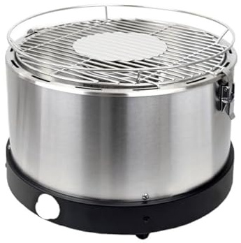 Syntrox Germany Raucharmer Edelstahl Tischgrill mit Aktivbelüftung Molirus | Holzkohlegrill, rund, mit Tasche, Schnell einsatzbereit, 3,7 kg, Kompakter Grill für unterwegs (19,5 cm hoch)