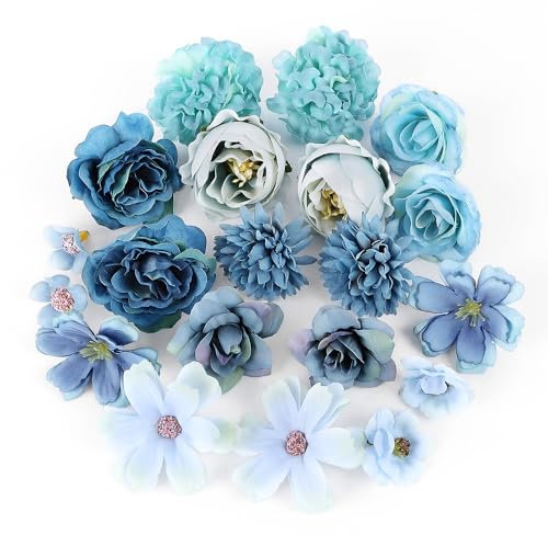 GUOSIYAO Künstliche Blumenköpfe Künstliche Blüten 20Stk Kunstblumen Blumenköpfe Kunstblumen Seidenblumen Dekoblumen Künstlich Für Party DIY Braut Hochzeit Blumenarrangements Combo Deko (Blau)