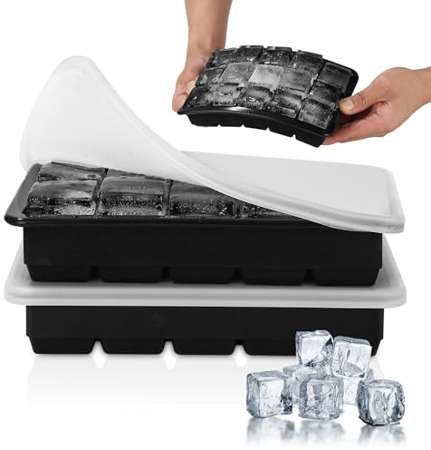 Stampo Ghiaccio, Set di 2 Vaschette per Stampo Ghiaccio Con Coperchio, Stampo Cubetti Ghiaccio Silicone, Stampi Silicone Con 15 Scomparti per Raffreddare Bevande, Whisky, Ghiaccio per Cocktail