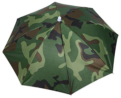 VIFERR Cappello con ombrello, 65 cm, per adulti, pieghevole, per pesca, golf, giardinaggio, spiaggia, Tessuto Oxford mimetico