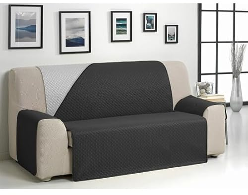 ECOMMERC3 Sofaüberwurf für 3-Sitzer, XL, extra weich, Verstellbarer Sofabezug mit Polsterung, Grau/Blau, Reversbile