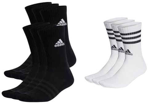 adidas Unisex Cushioned Sportswear 6 Pairs Crew Socken, Black/White & Unisex 3 Stripes Crew Socken, White/Black, M / 40-42 EU