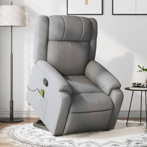 Homgoday Massagesessel mit Aufstehhilfe, Relaxsessel, Aufstehsessel Fernsehsessel TV Sessel mit Liegefunktion Ruhesessel Liegesessel Sessel für Wohnzimmer Hellgrau Stoff