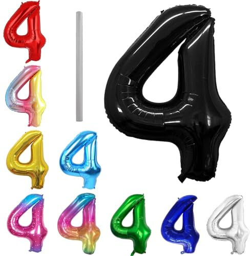 Geburtstag zahlen Luftballon 4 jahre-Schwarz XXL Jumbo Folienballon 40 Zoll – 101 cm Luftballons 4 Geburtstag Junge Mädchen Babyparty Geburtstagsdeko Jubiläumsparty Dekoration