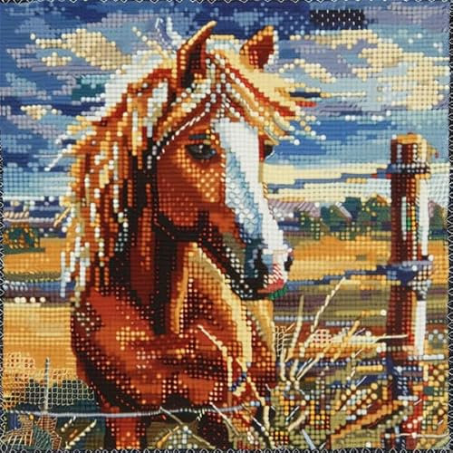 kitphoenix Knüpfkissen Zum Selber Knüpfen Knüpfen Set Knüpfteppiche Set Pferd Latch Hook Kissen Kit Knüpfteppich Knüpfpackung Set, Sofakissenbezug Handgemachte Geschenke,43cmX43cm