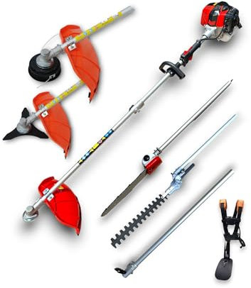 Desbrozadora multifuncion Gasolina 4 en 1 -Corta Setos, Césped, Disco y Podadora – 52cc con alargadora