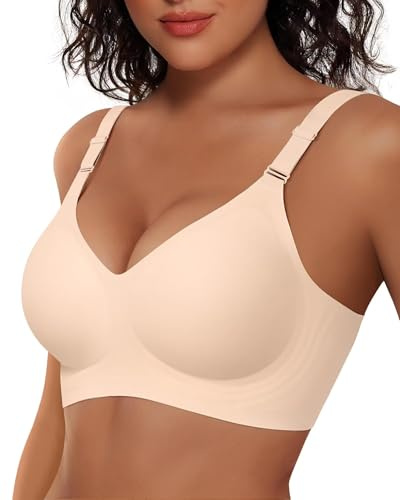 Vertvie Wireless Push Up Bras for Women Non Wired Seamless Full Coverage Bra Soft Support Comfort Everyday Bra Regular and Plus Size (Skin Color,XL)
