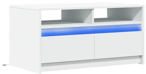 vidaXL Table Basse avec lumières LED Blanc Bois d'ingénierie, Table latérale, Table de Salon, Table d'accent, Bout de canapé, Table Centrale