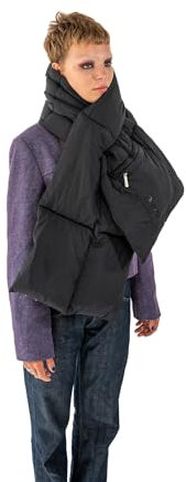 Expatrié Schal Damen Schwarz - Sally - Einfarbiger Puffer Winterschal aus Nylon - Padded Damenschal im Pillow Design - Gesteppter Halsschutz mit Tasche