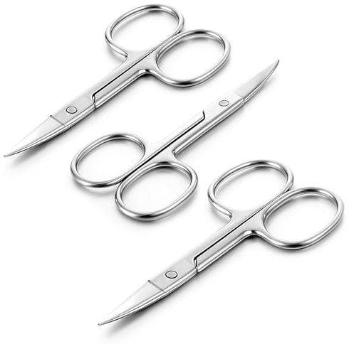 3 Stück Gebogene Hautschere, Maniküre Schere Edelstahl Schere für Gesichtsbehaarung, Mehrzweckschere für Nagel, Gesichtsbehaarung, Augenbraue, Wimper, trockene Haut