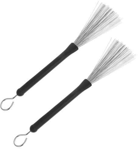 Edelstahl Drumstick Besenset 2 Stück Einziehbar für Trommel | Schwarz, Drahtausführung, Resonanzverstärkend, Robust Verarbeitet, Handliches Design