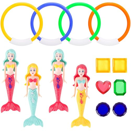 ZDNT 14Pezzi Giocattoli da Immersione,Piscina Subacquea Immersioni Giocattolo,Anelli da Immersione,Giocattoli da Piscina,Giochi Piscina Sirena,per Giochi subacquei e Allenamento subacqueo per Bambini