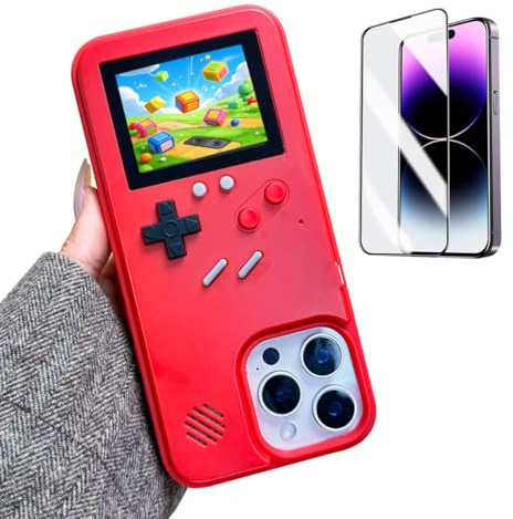 ERAKOLE Game Phone Case for iPhone 13 Pro Retro Video Game Cover Funny Playable Design, Shockproof Protective Gamer Case for iPhone, Classic Creative Birthday Gifts, Red