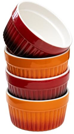 Set Of 4 Ombre Ramekin Dishes Red Orange Stoneware 200ml Round Serving Bowl Pots