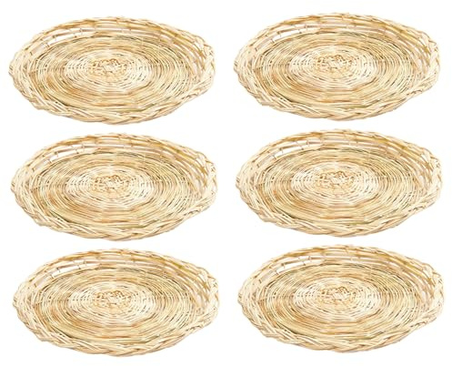 6 st hållare för papperstallrikar 25 cm bambu enkel rund vävd tallrikshållare återanvändbar slitstark rustika charmiga laddare för fest camping resa picknick present