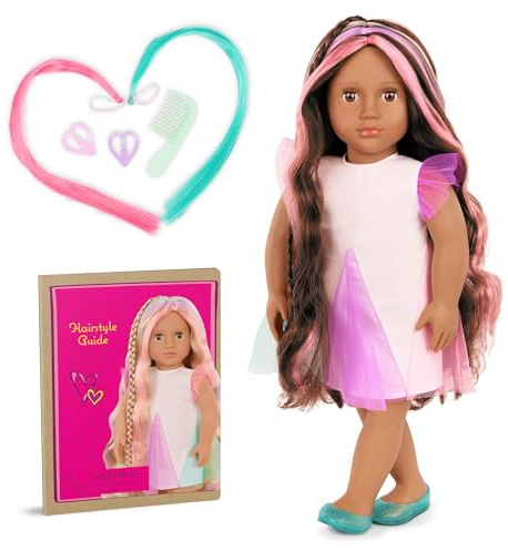 Our Generation Tania „from Hair to There“ Haarspielpuppe mit Zopf | 46 cm Puppe mit braunen Augen, die sich öffnen und schließen, Kleid, Kamm, 3+ Jahre