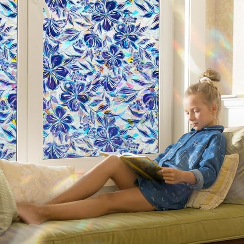 dktie Fensterfolie Blickdicht, Sichtschutzfolie Dekorative Fenster Bunt, Anti-UV Regenbogen Folie Fenster Statisch Haftend ohne Klebstoff für Büro, Wohnzimmer 44.5x200cm