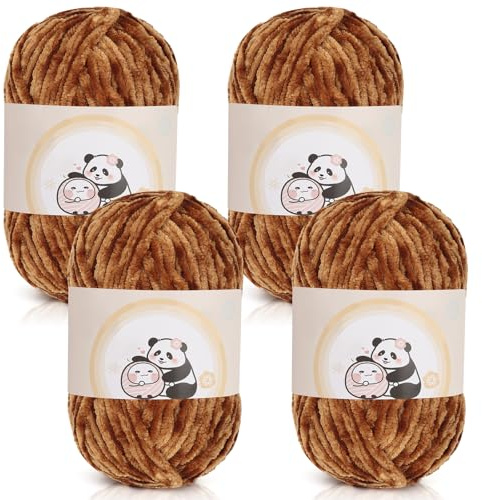 Aeelike 400g Warme Chenille Strickwolle zum Häkeln, Flauschige Dicke Wolle zum Handstricken, Samt Velvet Babywolle zum Stricken, Weich Plüschwolle für Amigurumis Babydecke, Khaki