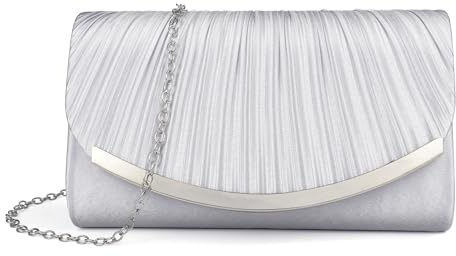 Faletony Women’s Clutches Bag Silver Handbags Purses Sparkling Wedding Bag with Detachable Chain for Bride Cocktail Party Prom