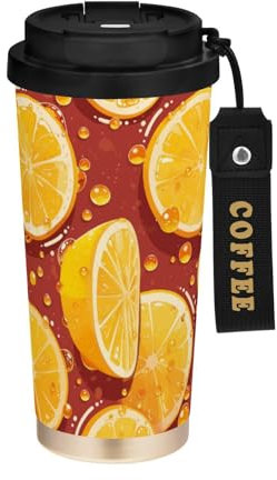 FRODOTGV Vaso de viaje de café color borgoña limón para mujer con tapas, vasos de acero inoxidable aislados para frío y calor, 17 onzas, a prueba de fugas
