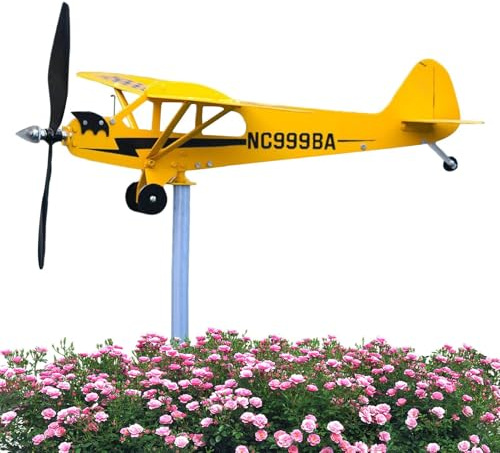 Kustimantu Veleta de avión | Hecho a mano de avión hidroavión – Hecho a mano Piper J3 avión hidroavión veleta Whirllygig molino de viento regalos para los amantes de los vuelos