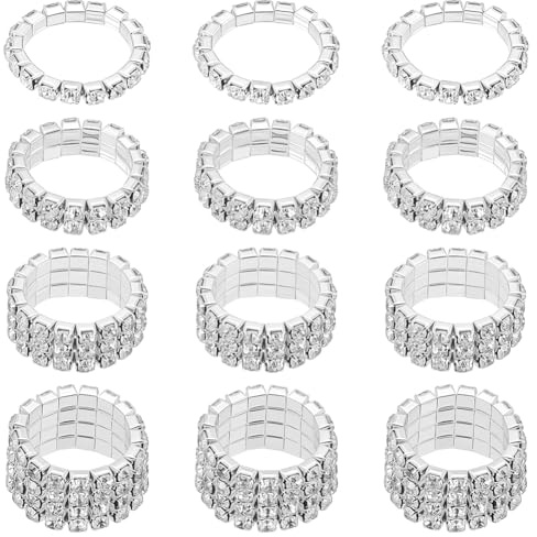 UNICRAFTALE 12 Stück 4 Stile Strass Stretchringe Kristalle Eingelegter Toe Ring Daumenring Kleiner Finger Modisches Kristall Stapel Fingerring Set Diamant Elastikring Zubehör Für Damenschmuck